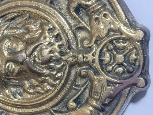 Vtg Spirit Of The Forrest Green Man Brass Door Knocker W/ Strike Plate & Screws - Picture 22 of 22