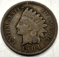 1904 Indian Head Cent Penny Good Condition 1c One Cent US Coin- 0947