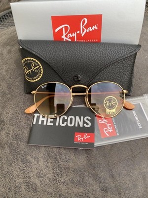 New Ray-Ban RB3447 Round Metal Gradient Brown Sunglasses