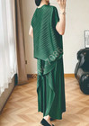 PLEATS PLEASE ISSEY MIYAKE irregular top + wide leg pants suit Dark green — photo 2