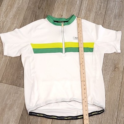 Nishiki L Bike Cycling Jersey WHITE/GREEN Mens 1/4 Zip Pockets