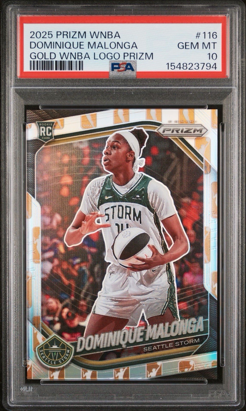 2025 Panini Prizm WNBA Dominique Malonga #116 Rookie GOLD LOGO 10/10 PSA 10
