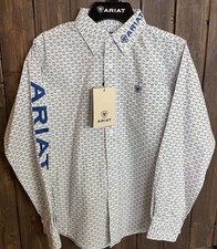 Ariat Boys Medium Western Long Sleeve Button Down Shirt NEW Spell Out Logo