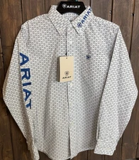Ariat Boys Medium Western Long Sleeve Button Down Shirt NEW Spell Out Logo
