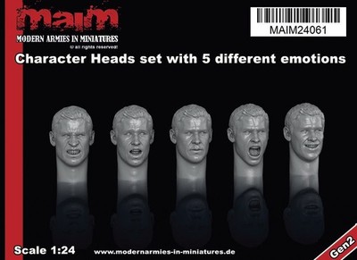 Character Heads set with 5 different emotions (5 Heads) / 1:24