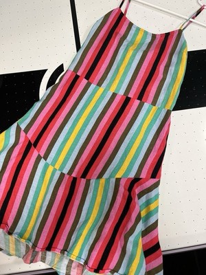 Express Linen Women s Small Sundress Multi Color Stripes Tieback Summer Party