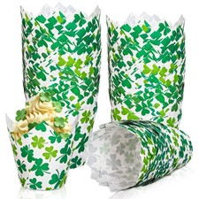 200Pcs St. Patrick's Day Tulip Cupcake Liners Green Shamrock Muffin Baking Cups