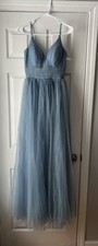Ice Blue Glitter Shimmer Plunge Neck Tulle Gown Size 2 Long Prom Dress