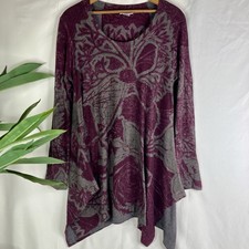 Soft Surroundings Floral Boho Tunic Top Asymmetrical Hem Purple Gray Women  s M