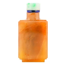 Chinese Agate Guangxu Snuff Bottle Jade Stopper Stone Qing Canton Period 19th C