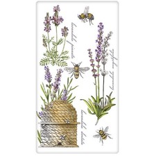 Flour Sack Towel Designed by Botanical Lavender, Bees, Skep