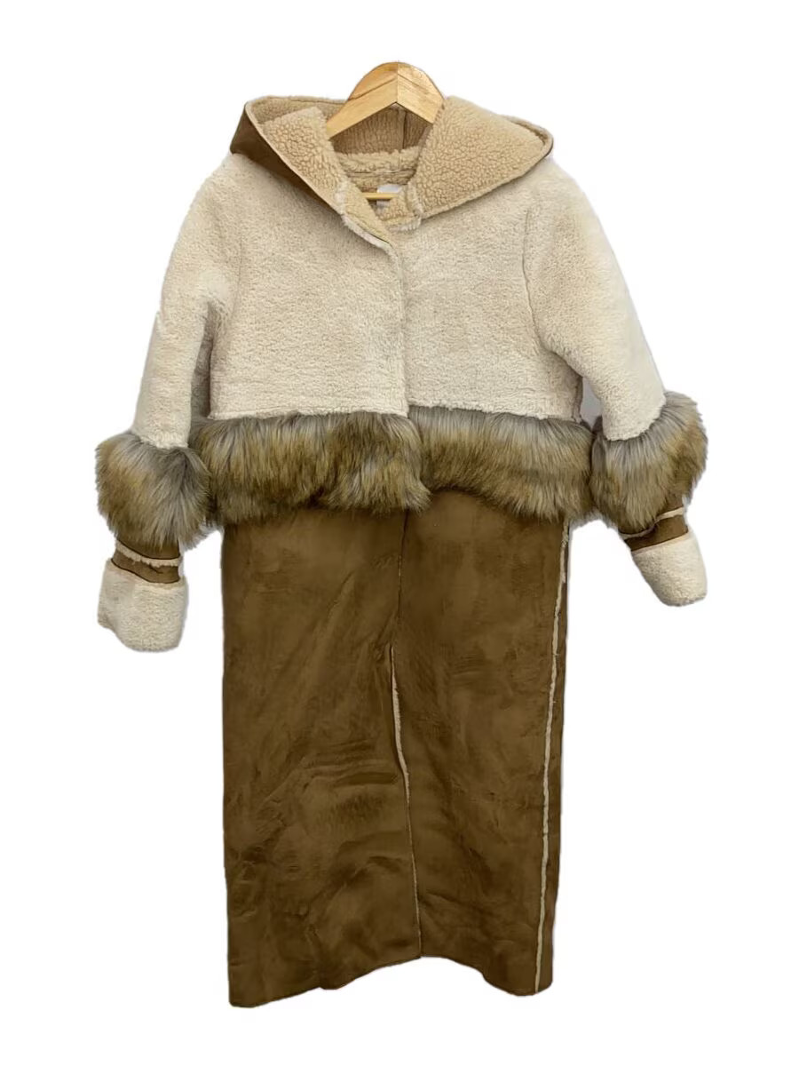 AMERI FUR DOCKING MOUTON COAT Polyester BEG Solid… - image 1