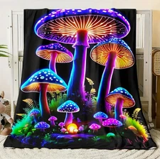 Purple Mushrooms Flannel Throw Blanket - 150*200cm Soft Fleece Blanket