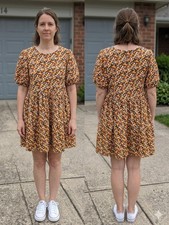 ASOS DESIGN Orange Floral Short Puff Sleeve Tiered Smock Mini Dress Size US 10