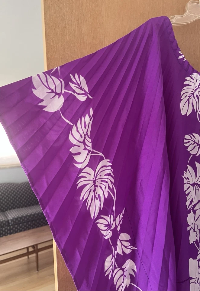 Maxi batwing púrpura vintage Kaftan Resort Line Hawaii plisado tropical floral Foto 4 de 4