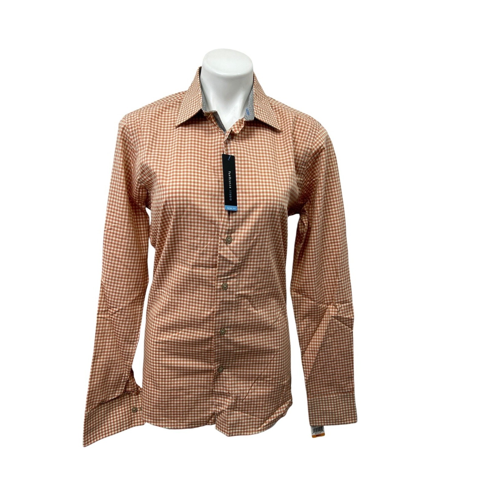 NWT Van Heusen Studio Men's Dress Shirt Slim Fit Long Sleeve Button Checked thumbnail 5