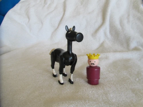 Fisher Price Little People Vintage 993 Castle KING Wooden Body & Black Horse