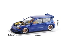 ZD Poprace 1:64 Blue Civic EG6 Pandem Hoodless Sports Model Diecast Metal Car BN