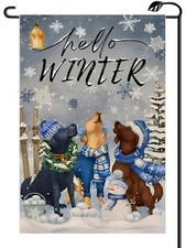 Dogs Hello Winter Garden Flag 12x18 Inch Vertical Double multicolor winter