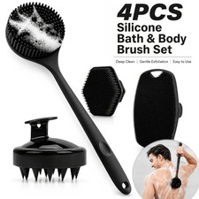 2/3/4Pcs Silicone Shower Brush Set Long Handle Back Washer Scalp Massage Body S