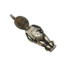 WW1 Sterling Silver Wooden 'Fumsup - Touch Wud' Lucky Charm Antique c1915