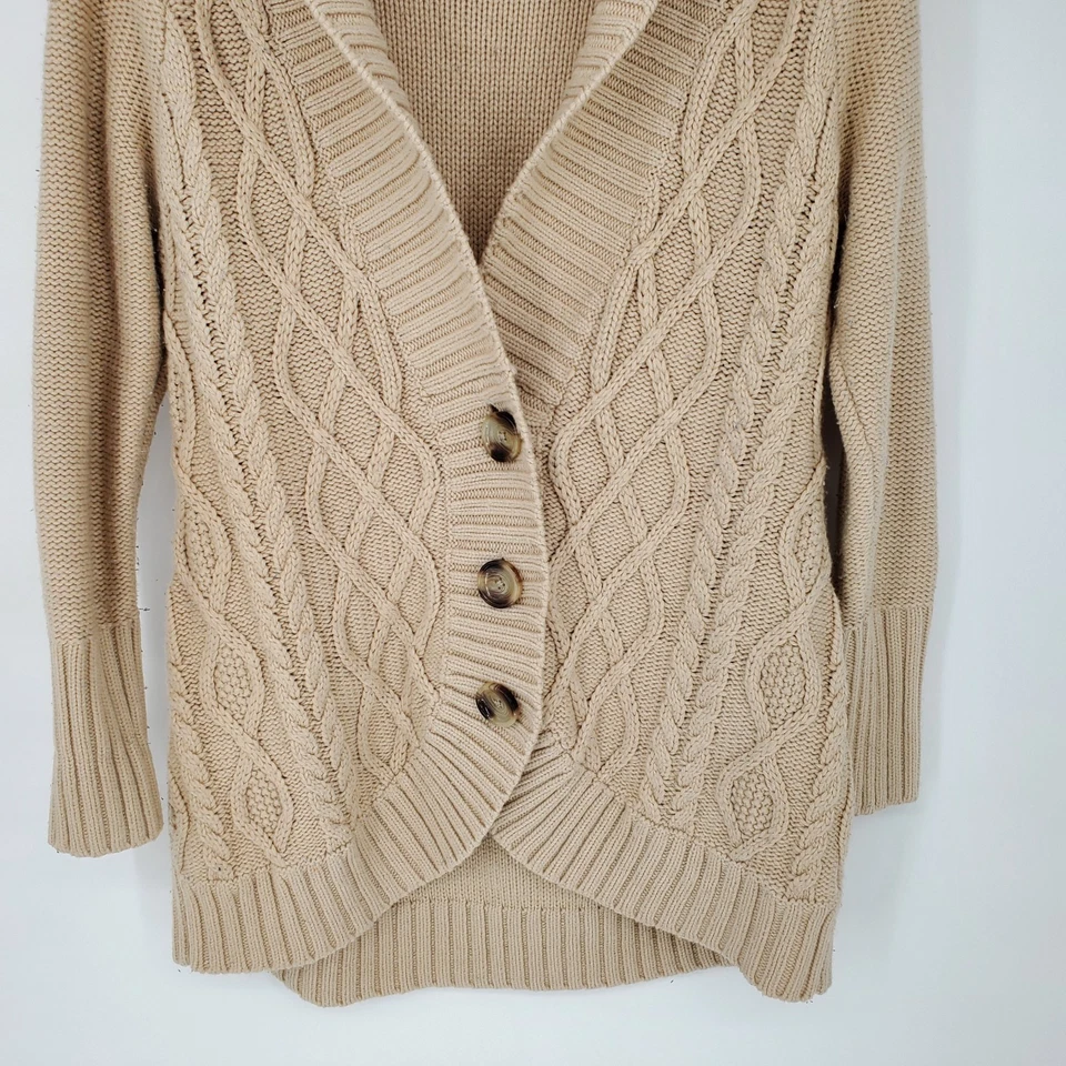 Cárdigan suéter Merona para mujer tostado medio tejido con cable manga larga Foto 3 de 4