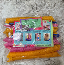 No Heat Spiral Hair Rollers Set 1/2 in Plastic Pink Yellow Blue