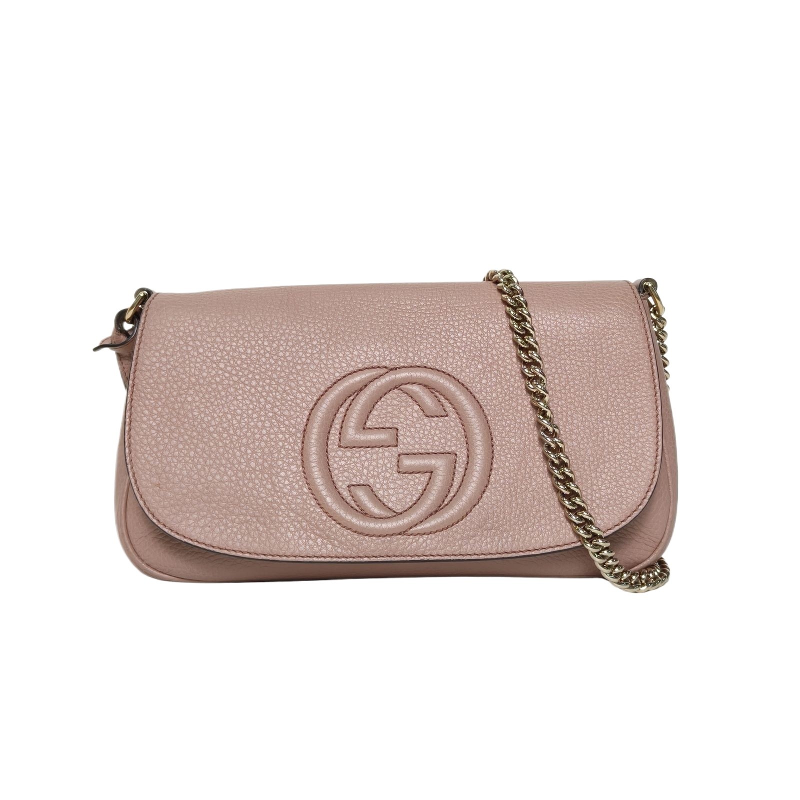 GUCCI Pink Light Soho Tassel Flap Chain Bag Blush Calfskin P206436811