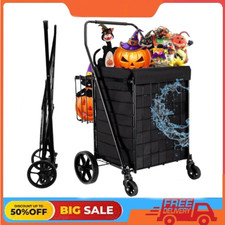 Folding Shopping Cart, Utility Trolley with Removable Basket and Swivel Wheels