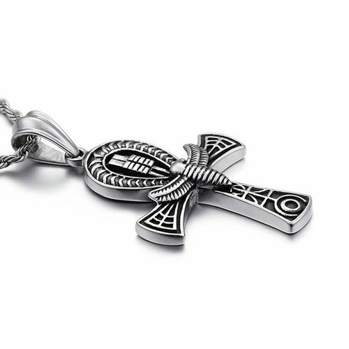 Altägyptische Herren-Halskette mit Ankh-Kreuz-Anhänger, Edelstahlkette Neu - Bild 4 von 5