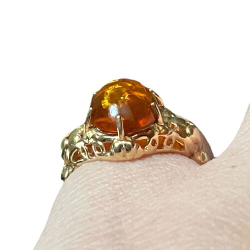 Anello cocktail vintage oro giallo 14 carati ovale ambra baltica cabochon misura 7,25 - Foto 9 di 11
