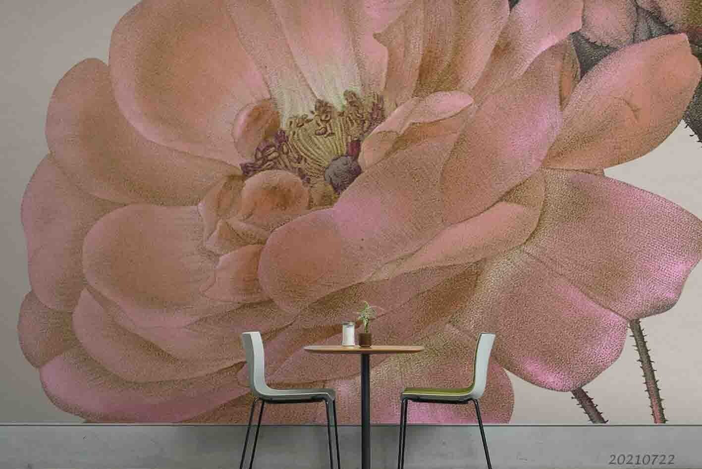 3D Hand Drawn Pink Floral Wall Murals Wallpaper Murals Wall Sticker 50