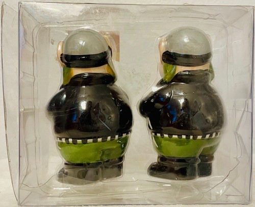 NIB Vintage Holiday Time Road Hogs Ceramic Salt Pepper Shakers Original Package - Picture 2 of 2