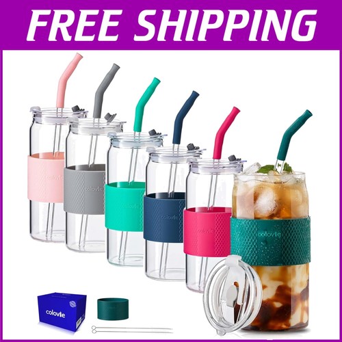 Stylish 6pc Travel Tumbler Set - Borosilicate Glass with Dishwasher Safe Feature