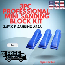 3pc Professional Mini Sanding Block Kit Auto Body Detail Tools 3 pack Blue New