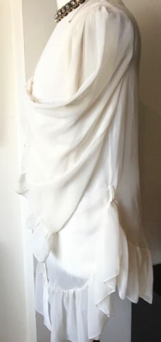 MISO,CREAM CHIFFON,FRILL,SHEER,DIPPED SIDES SHIRT/TUNIC TOP SIZE 12 - Picture 6 of 8