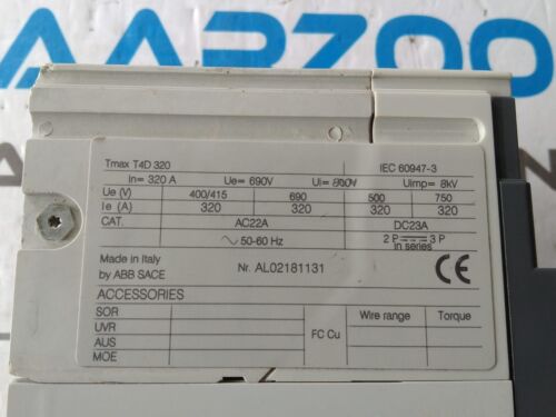 New ABB TMAX T4D320 Circuit Breaker 320A 690V 3P - Picture 3 of 6