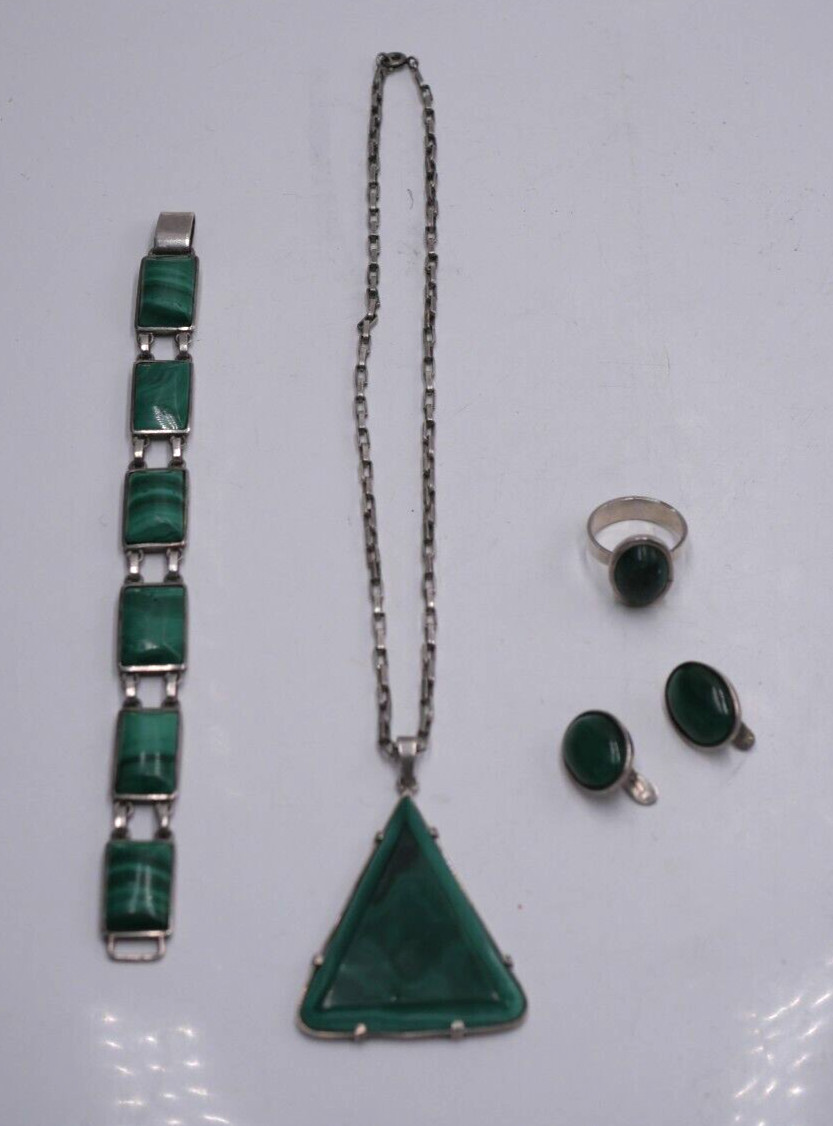 SOLID SILVER AND MALACHITE 5 PIECE SET - image 1