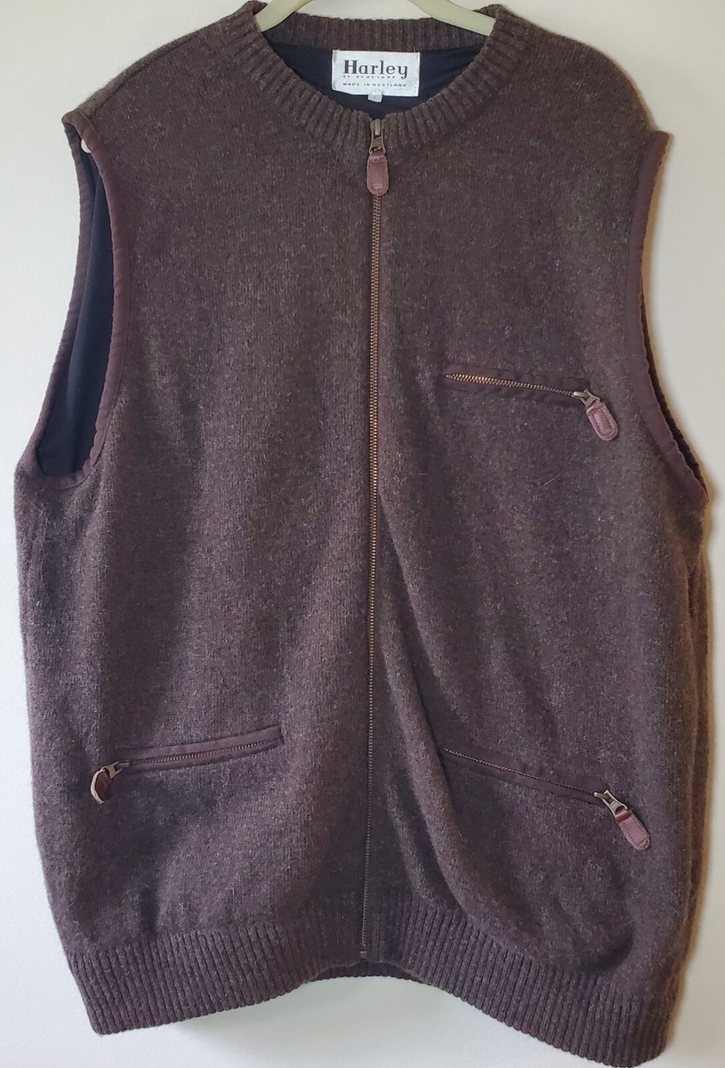 HARLEY of SCOTLAND Size L Mens Full Zip Lined Wool Vest Made