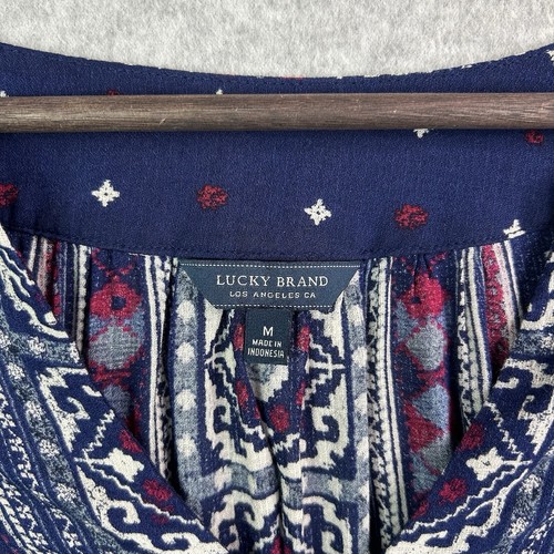 Lucky Brand Top Blouse Peasant Boho Red White Blue Bell Sleeve V-neck Patriotic - Imagen 3 de 7