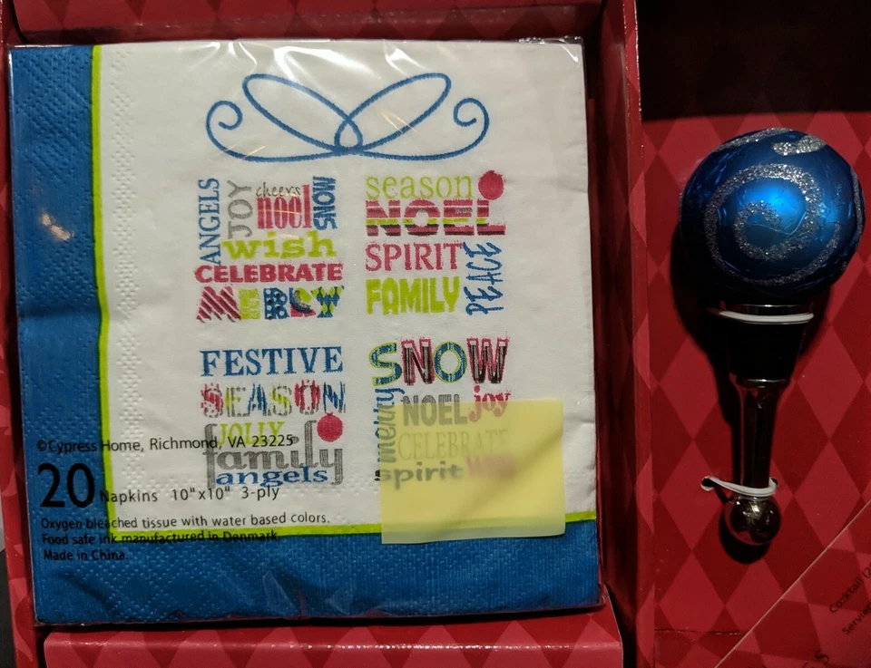 Juego de regalo para el hogar de ciprés con tapón de cóctel y 20 servilletas de Navidad Foto 3 de 3