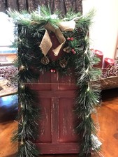 Christmas Barn Door Rustic Red Country LED Lights Wreath Garland Pine Cones New