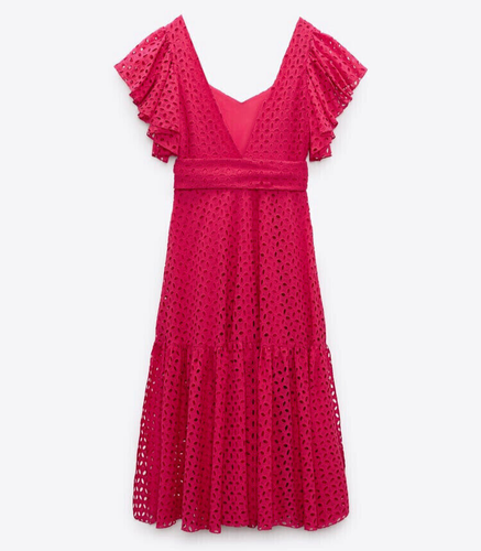 NWT ZARA WOMAN'S EMBROIDERED MIDI DRESS FUCHSIA Size XS REF: 3088/922 - Picture 4 of 15