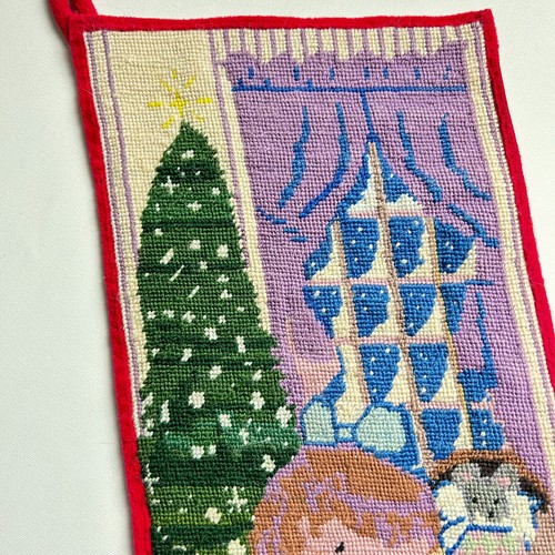 Handmade Vintage Wool Needlepoint Little Girl Christmas Display Stocking 20" - Picture 5 of 7