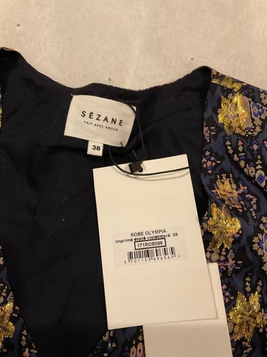 NWT SeZANE OLYMPIA DRESS Printed Night blue gold silk SZ6 running small - Picture 5 of 8