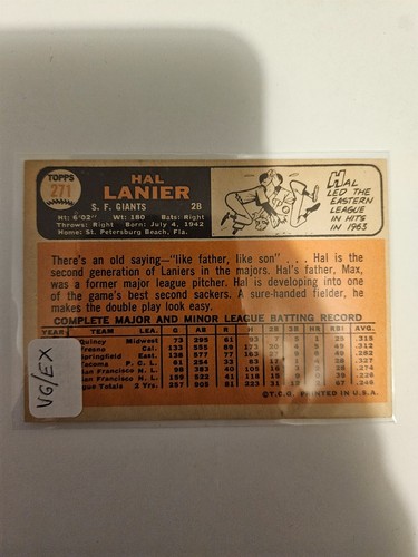 1966 TOPPS HAL LANIER #271 VG/EX COMBINED SHIPPING - Picture 2 of 2