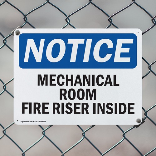 (2 Pack) Mechanical Room Fire Riser Inside OSHA Notice Sign Decal Metal Plastic - Bild 5 von 21