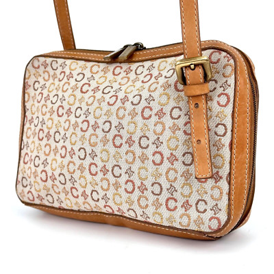 CELINE Crossbody Bag Canvas Leather C Macadam Beige Shoulder Authentic