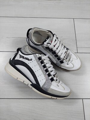 Dsquared2 551 White Black Glitter Sneaker size 36, genuine leather