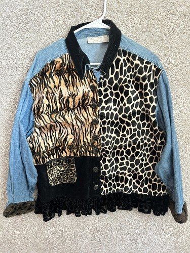 Vintage Taylor G Animal Block Print Denim Jacket Size 1X